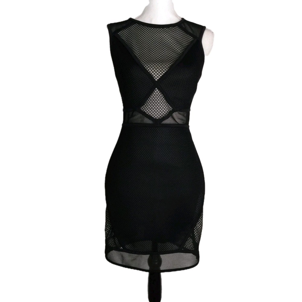 EXPRESS WOMENS BLACK SHEER‎ MESH PANEL BODY-CON COCKTAIL EVENING DRESS SIZE S/P